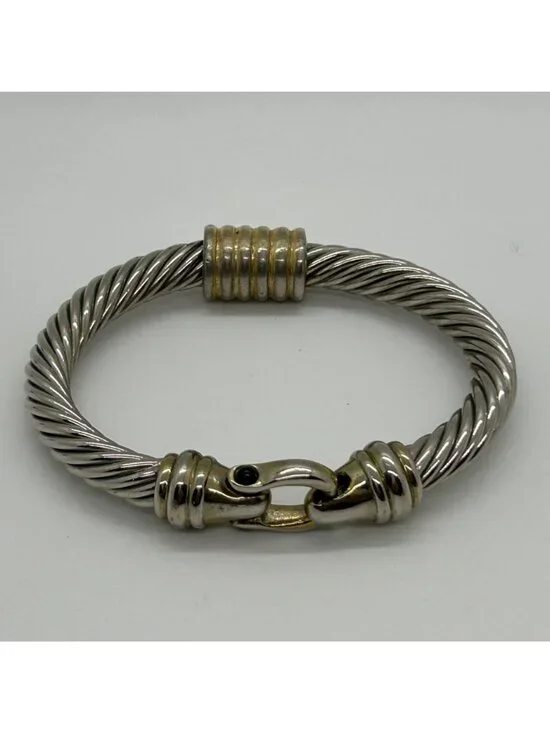 Silver & Gold-Tone Renaissance Magnetic Clasp Bracelet Bangle Cuff Two-Tone Link - Picture 12 of 13